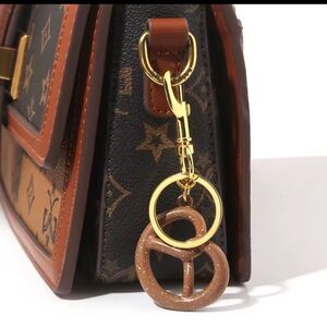 Brown pretzel keychain Charm bag key